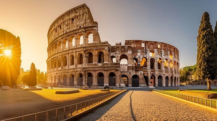 Romantic Italy skyline at dusk
